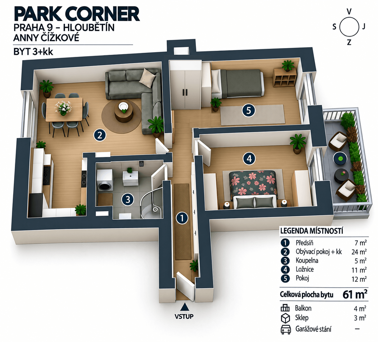 Prenájom bytu 3-izbový 61 m², Anny Čížkové, Praha, Praha Prenájom bytu 3-izbový 61 m², Anny Čížkové, Praha, Praha