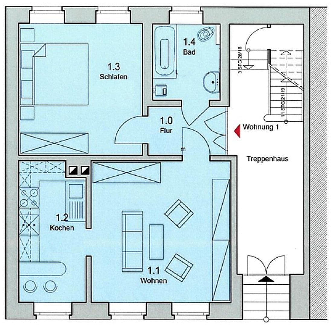 Prenájom bytu 2-izbový 53 m², Wielandstraße 6, Apolda, Durínsko Prenájom bytu 2-izbový 53 m², Wielandstraße 6, Apolda, Durínsko