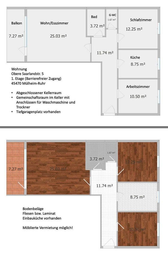 Prenájom bytu 3-izbový 81 m², Obere Saarlandstrasse 5, Mülheim an der Ruhr, Severné Porýnie - Westfálsko Prenájom bytu 3-izbový 81 m², Obere Saarlandstrasse 5, Mülheim an der Ruhr, Severné Porýnie - Westfálsko