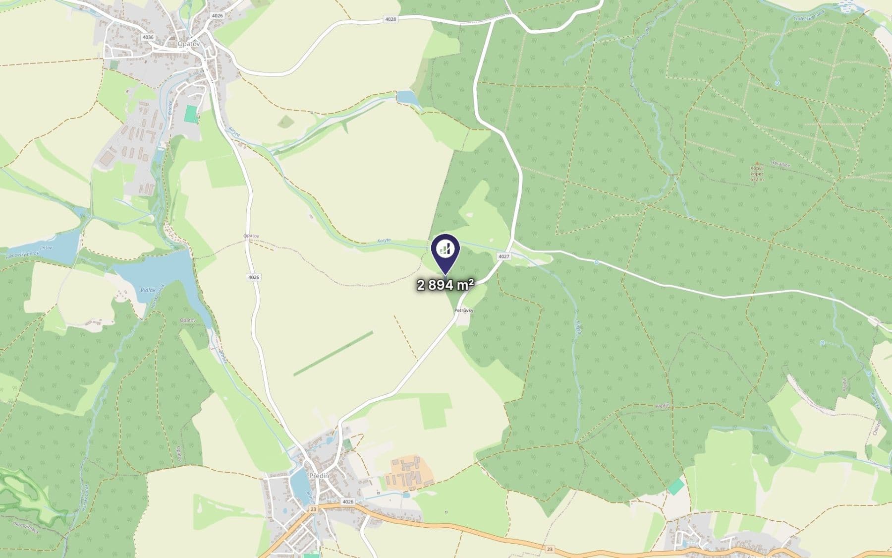 Predaj pozemku 2.894 m², Předín, Kraj Vysočina Predaj pozemku 2.894 m², Předín, Kraj Vysočina