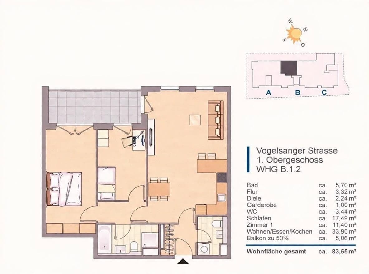 Predaj bytu 3-izbový 84 m², Vogelsanger Strasse 10 a, Köln, Severné Porýnie - Westfálsko Predaj bytu 3-izbový 84 m², Vogelsanger Strasse 10 a, Köln, Severné Porýnie - Westfálsko