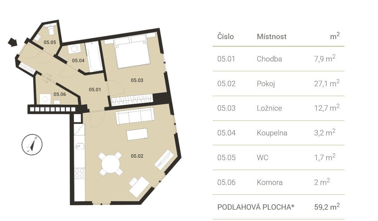 Prenájom bytu 2-izbový 57 m², Magistrů, Praha, Praha Prenájom bytu 2-izbový 57 m², Magistrů, Praha, Praha