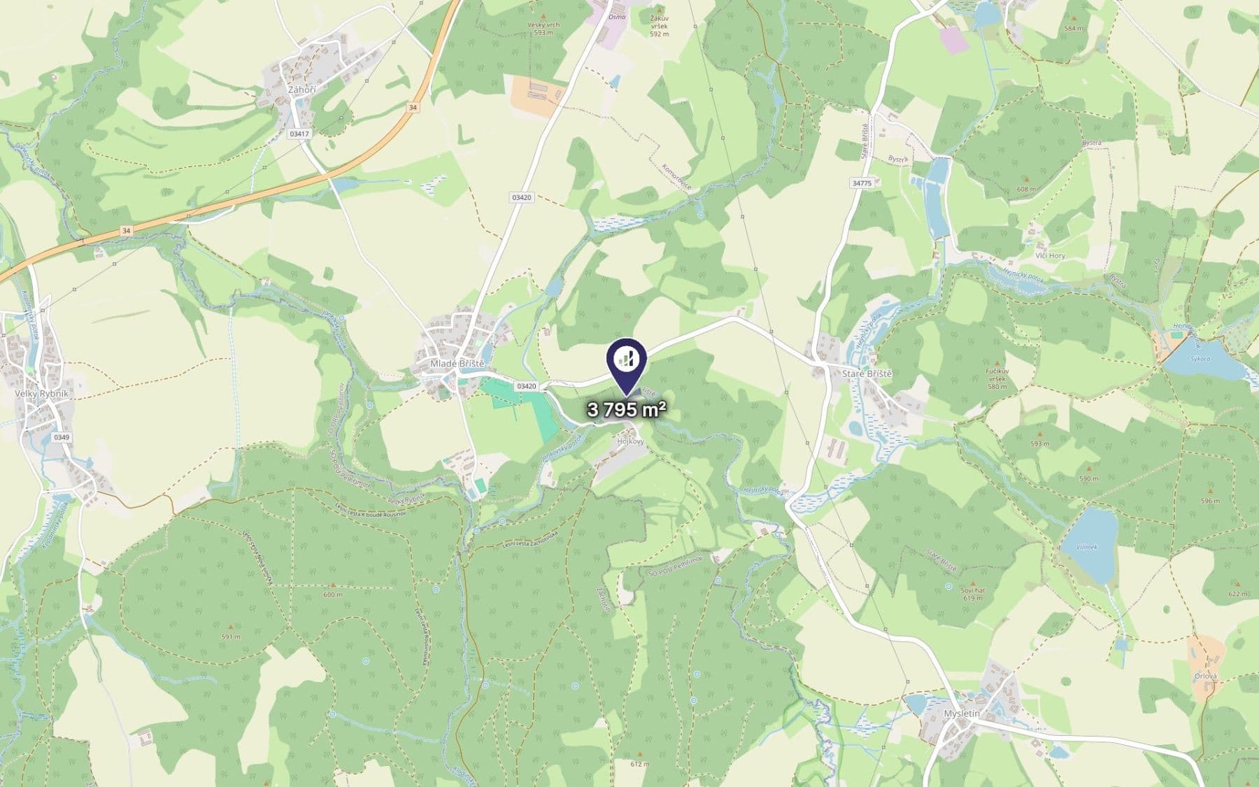 Predaj pozemku 3.795 m², Staré Bříště, Kraj Vysočina Predaj pozemku 3.795 m², Staré Bříště, Kraj Vysočina