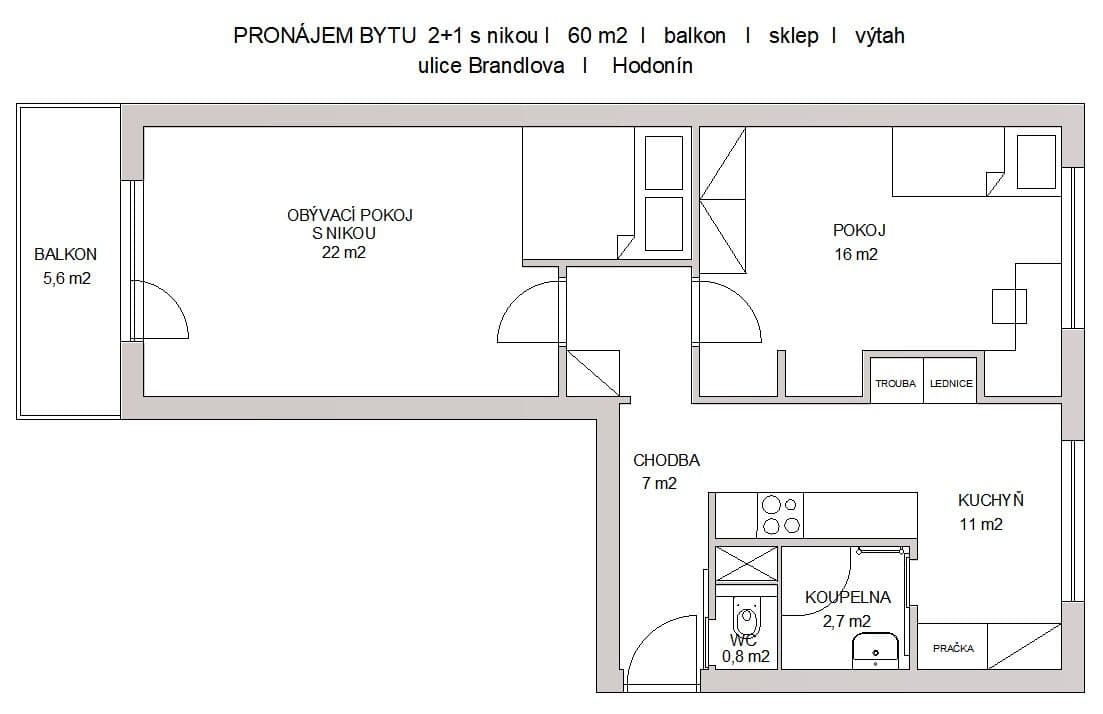 Prenájom bytu 2-izbový 60 m², Brandlova, Hodonín, Jihomoravský kraj Prenájom bytu 2-izbový 60 m², Brandlova, Hodonín, Jihomoravský kraj