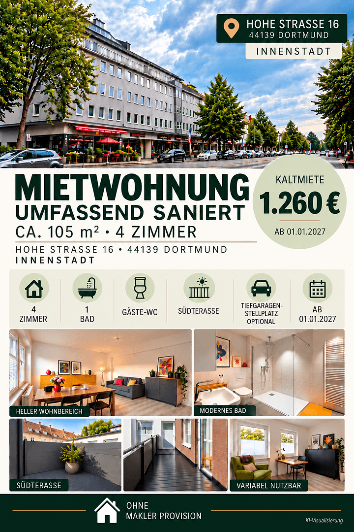 Prenájom bytu 4-izbový 105 m², Hohe Straße 16, Dortmund, Severné Porýnie - Westfálsko Prenájom bytu 4-izbový 105 m², Hohe Straße 16, Dortmund, Severné Porýnie - Westfálsko