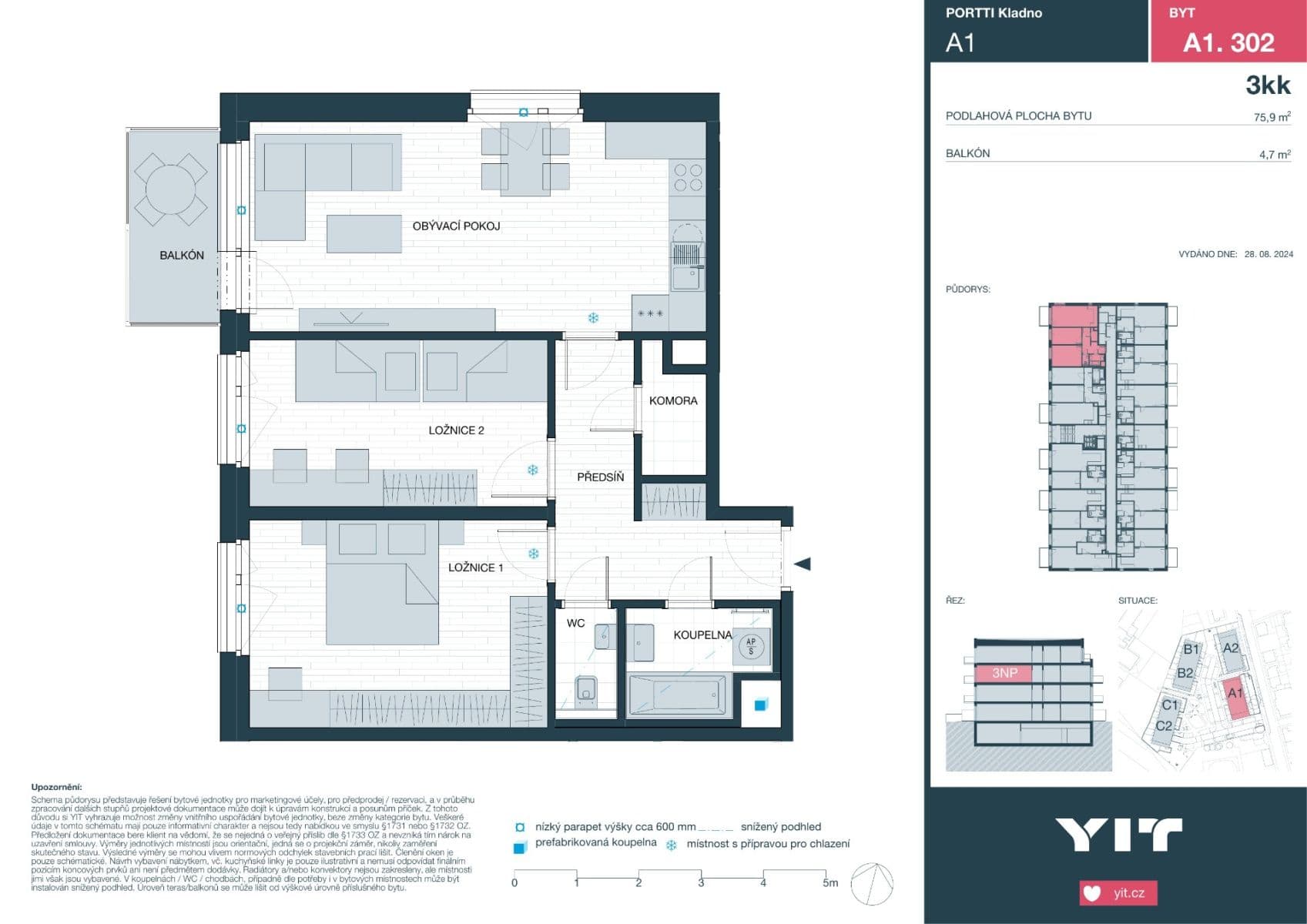 Prenájom bytu 3-izbový 76 m², Ke stadionu, Kladno, Středočeský kraj Prenájom bytu 3-izbový 76 m², Ke stadionu, Kladno, Středočeský kraj
