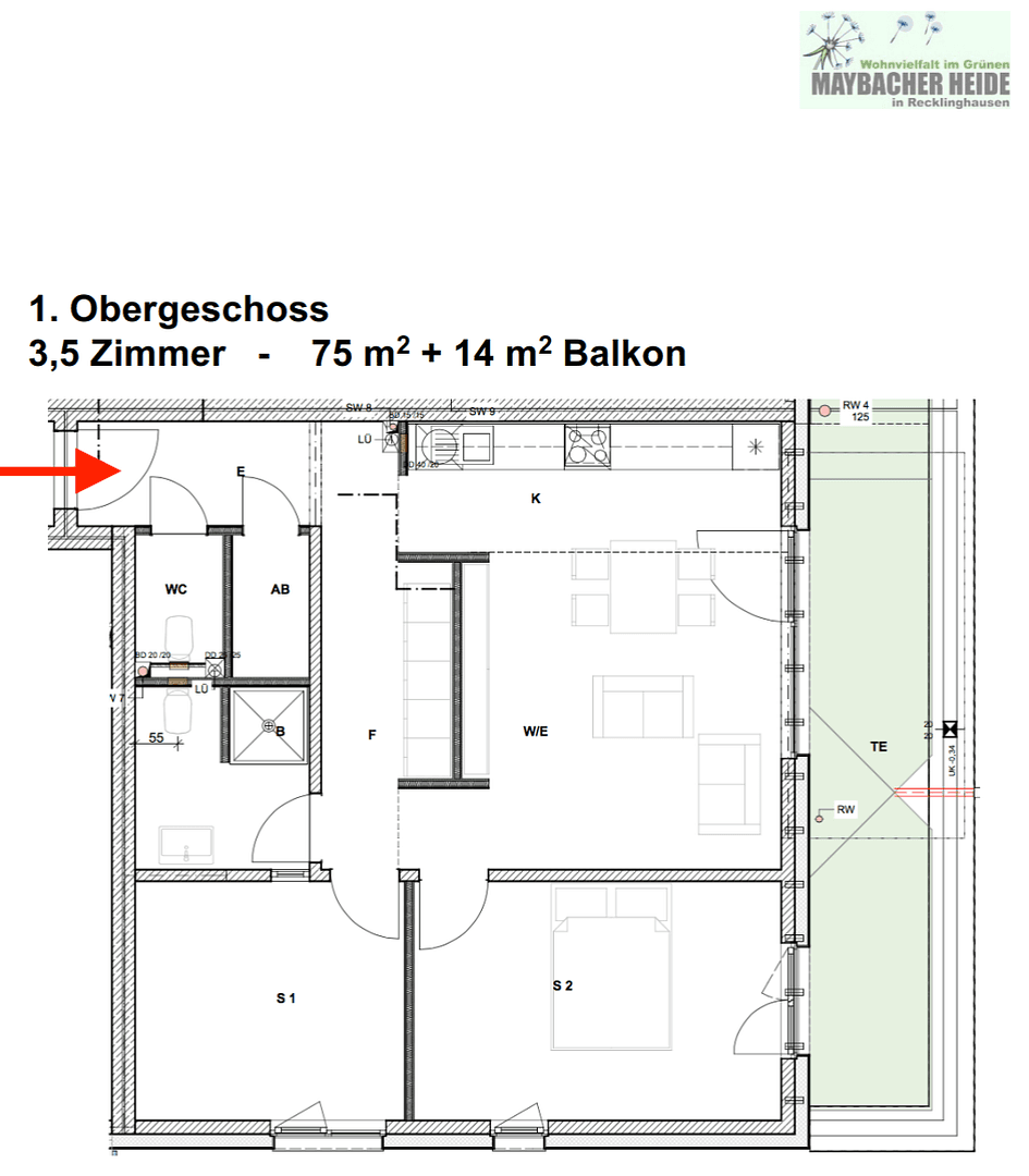 Prenájom bytu 3-izbový 75 m², Maybachstr. 45, Recklinghausen, Severné Porýnie - Westfálsko Prenájom bytu 3-izbový 75 m², Maybachstr. 45, Recklinghausen, Severné Porýnie - Westfálsko