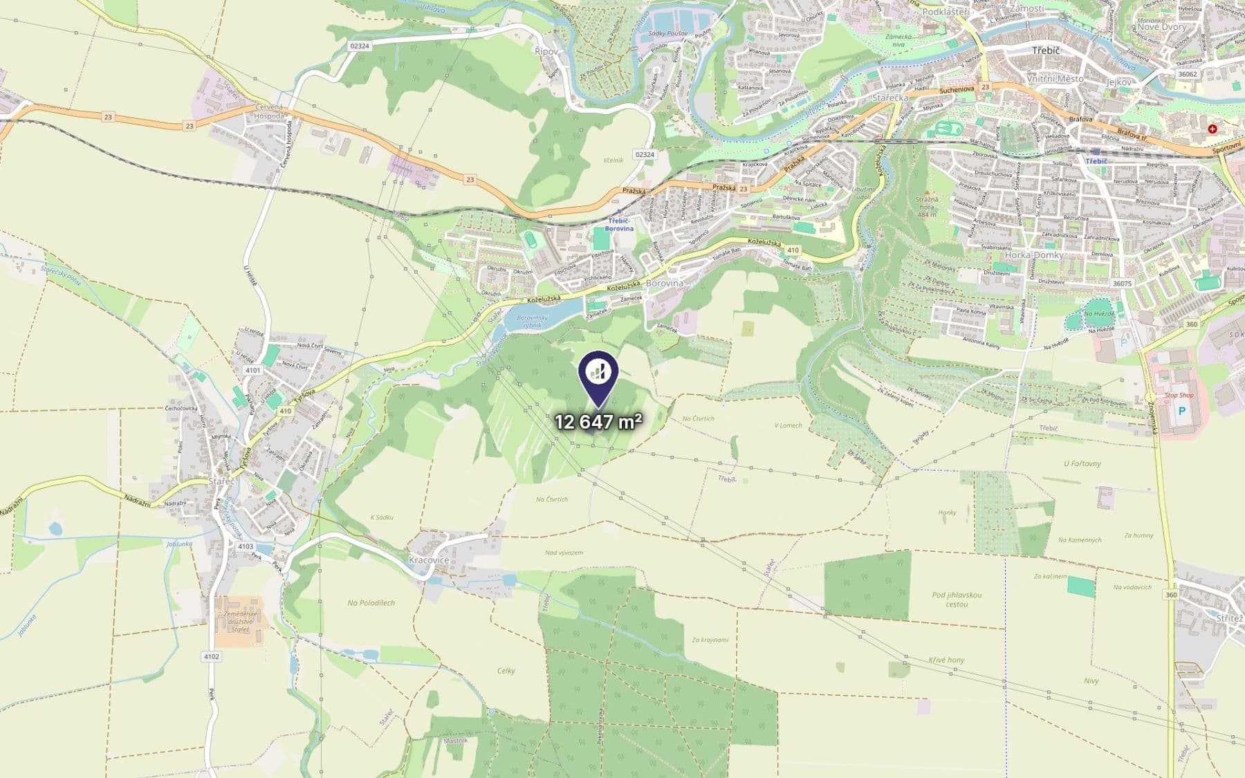 Predaj pozemku 12.647 m², Stařeč, Kraj Vysočina Predaj pozemku 12.647 m², Stařeč, Kraj Vysočina
