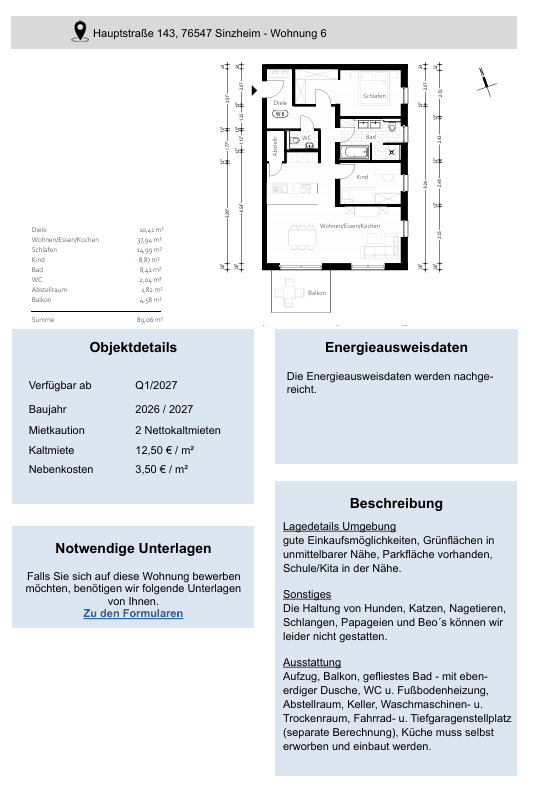 Prenájom bytu 3-izbový 90 m², Sinzheim, Bádensko-Wurttembersko Prenájom bytu 3-izbový 90 m², Sinzheim, Bádensko-Wurttembersko
