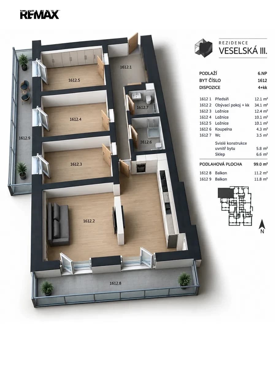 Prenájom bytu 4-izbový 93 m², Škrábkových, Praha, Praha Prenájom bytu 4-izbový 93 m², Škrábkových, Praha, Praha