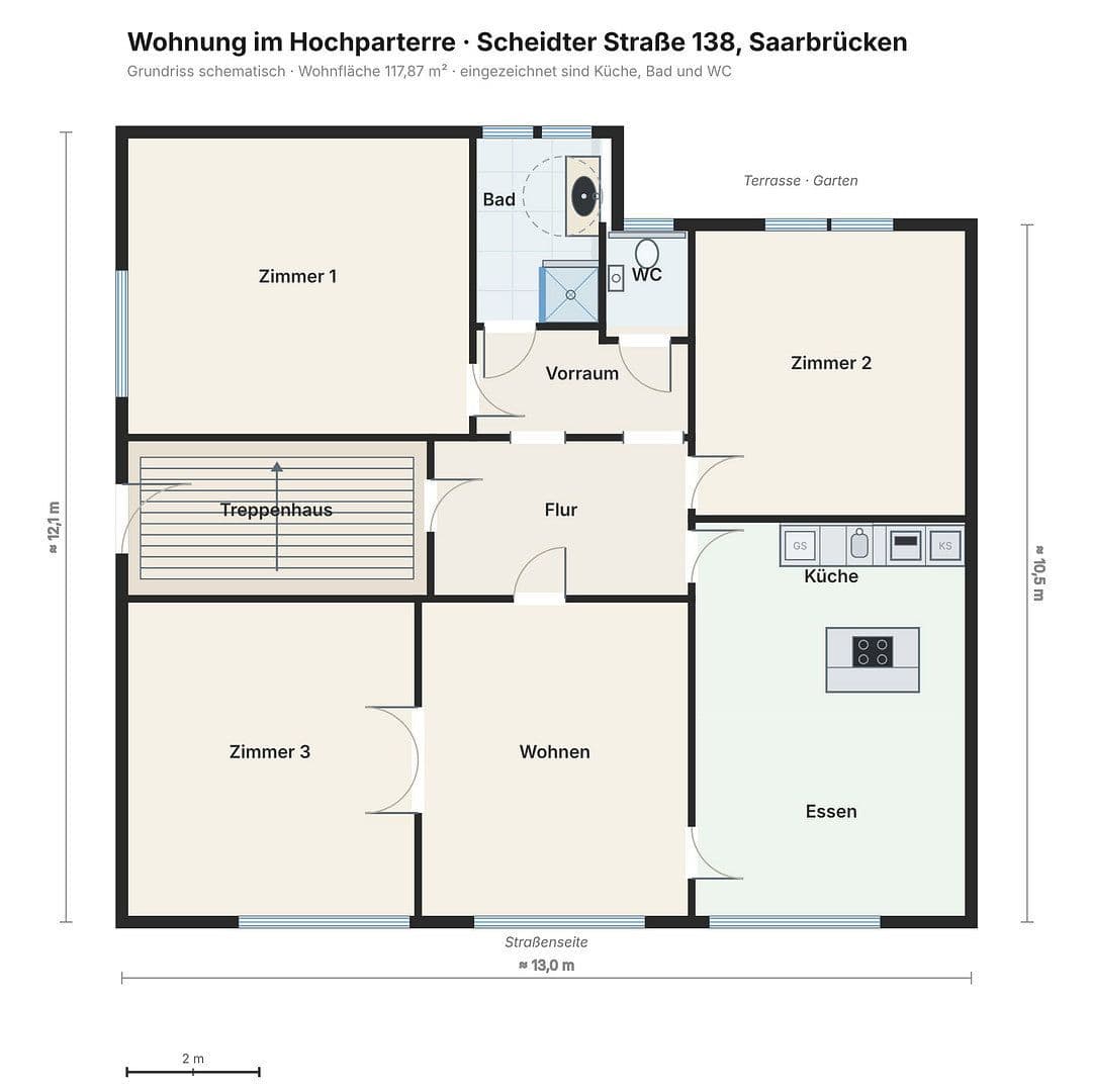 Prenájom bytu 4-izbový 118 m², Scheidter Straße 138, Saarbrücken, Sársko Prenájom bytu 4-izbový 118 m², Scheidter Straße 138, Saarbrücken, Sársko