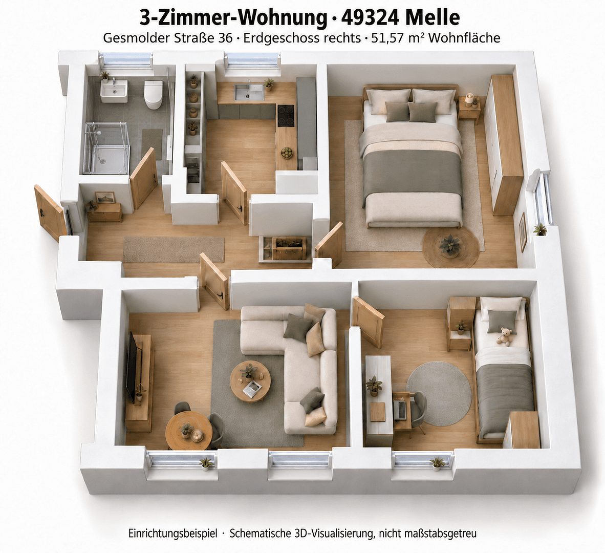 Predaj bytu 3-izbový 52 m², Gesmolder Straße 36, Melle, Dolné Sasko Predaj bytu 3-izbový 52 m², Gesmolder Straße 36, Melle, Dolné Sasko
