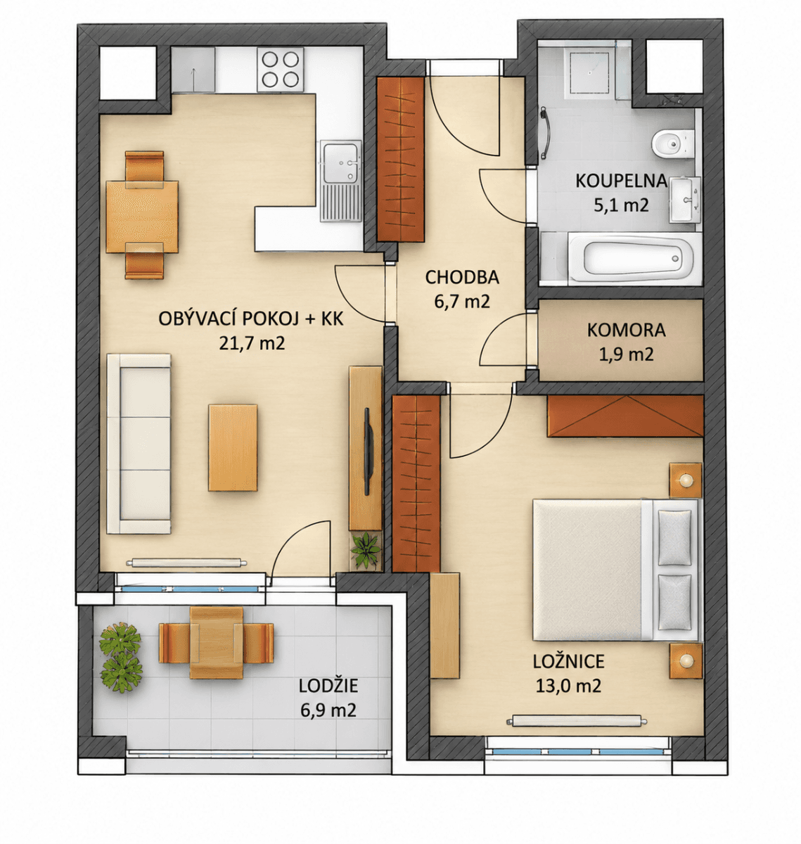 Prenájom bytu 2-izbový 51 m², Gollové, Praha, Praha Prenájom bytu 2-izbový 51 m², Gollové, Praha, Praha