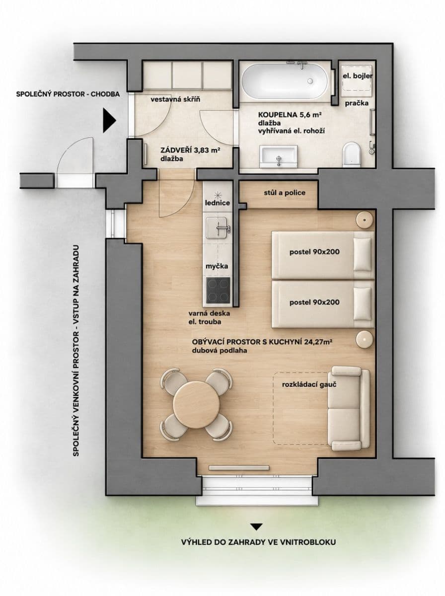 Prenájom bytu 1-izbový 34 m², Na Hutích, Praha, Praha Prenájom bytu 1-izbový 34 m², Na Hutích, Praha, Praha