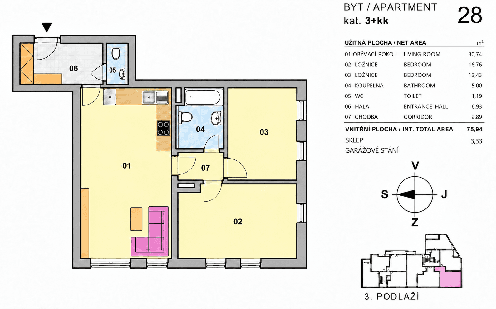 Prenájom bytu 3-izbový 75 m², Lovčenská, Praha, Praha Prenájom bytu 3-izbový 75 m², Lovčenská, Praha, Praha