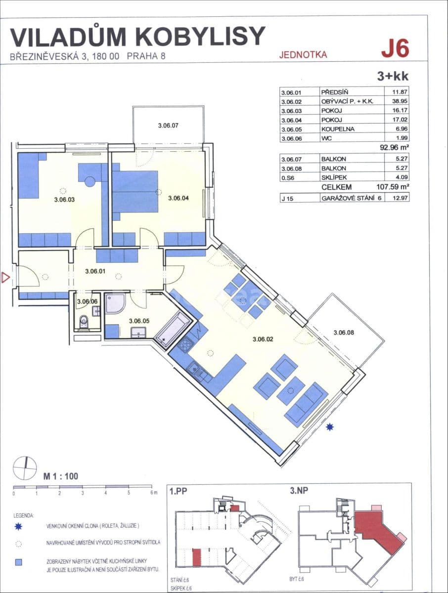 Prenájom bytu 3-izbový 93 m², Březiněveská, Praha, Praha Prenájom bytu 3-izbový 93 m², Březiněveská, Praha, Praha