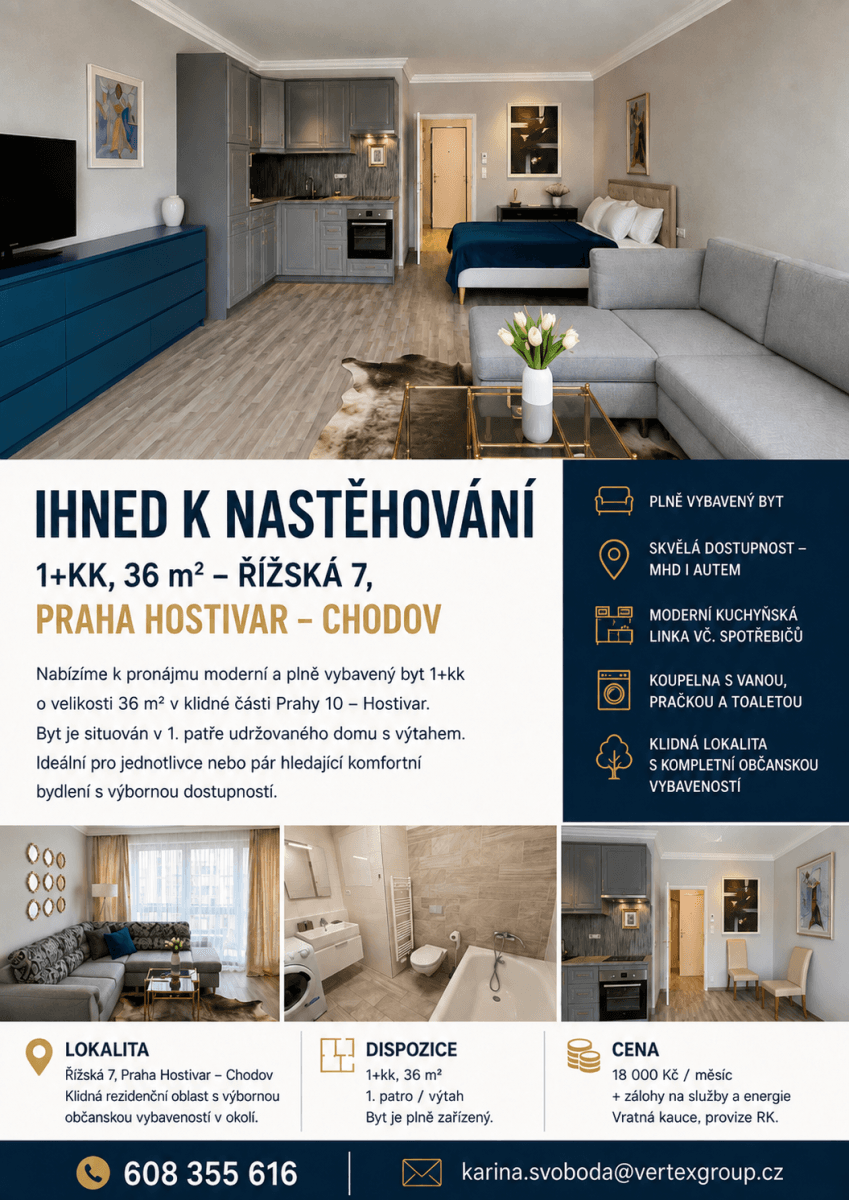 Prenájom bytu 1-izbový 39 m², Rižská, Praha, Praha Prenájom bytu 1-izbový 39 m², Rižská, Praha, Praha