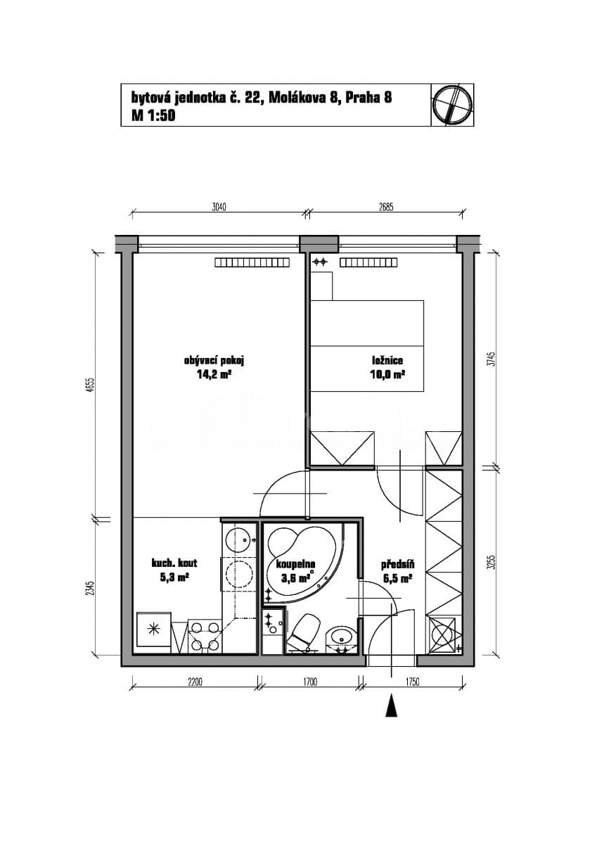 Prenájom bytu 2-izbový 40 m², Molákova, Praha, Praha Prenájom bytu 2-izbový 40 m², Molákova, Praha, Praha