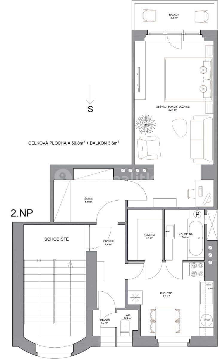 Prenájom bytu 1-izbový 51 m², Farní, Praha, Praha Prenájom bytu 1-izbový 51 m², Farní, Praha, Praha