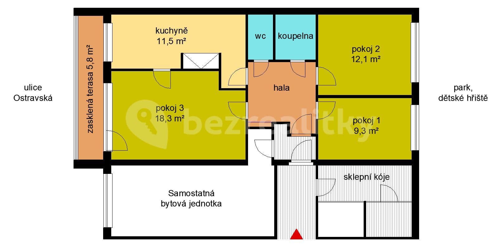 Prenájom bytu 3-izbový 72 m², Ostravská, Praha, Praha Prenájom bytu 3-izbový 72 m², Ostravská, Praha, Praha