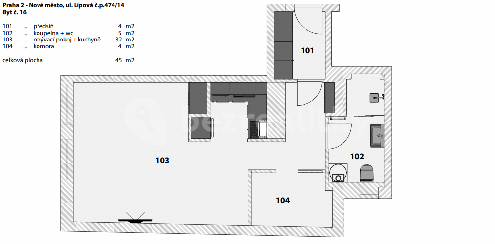 Prenájom bytu 1-izbový 45 m², Lípová, Praha, Praha