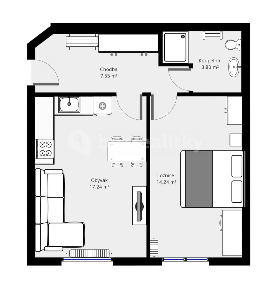 Prenájom bytu 2-izbový 43 m², Čestmírova, Praha, Praha Prenájom bytu 2-izbový 43 m², Čestmírova, Praha, Praha