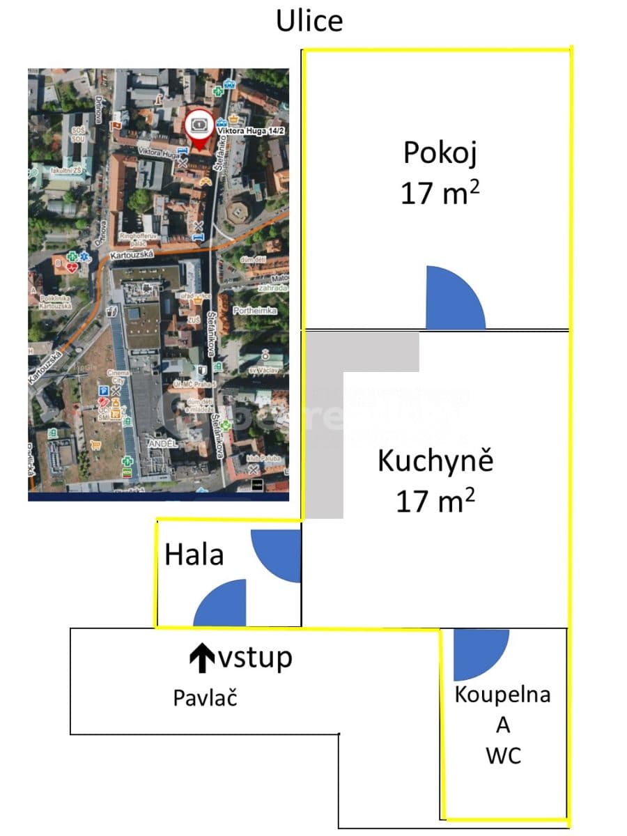 Prenájom bytu 1-izbový 46 m², Viktora Huga, Praha, Praha Prenájom bytu 1-izbový 46 m², Viktora Huga, Praha, Praha