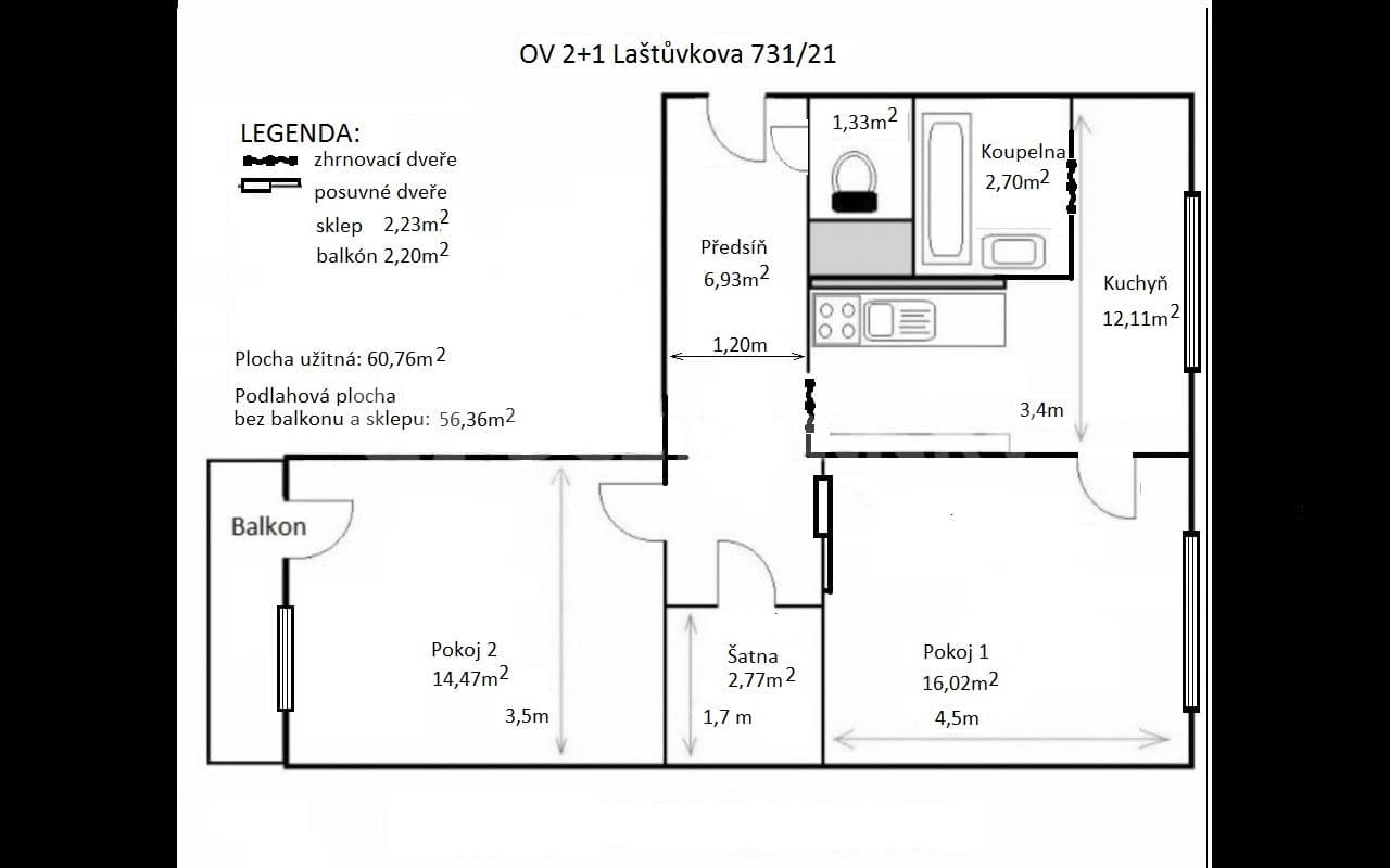 Prenájom bytu 2-izbový 61 m², Laštůvkova, Brno, Jihomoravský kraj Prenájom bytu 2-izbový 61 m², Laštůvkova, Brno, Jihomoravský kraj