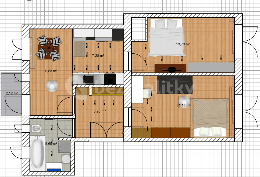 Prenájom bytu 3-izbový 66 m², Haškova, Praha, Praha Prenájom bytu 3-izbový 66 m², Haškova, Praha, Praha