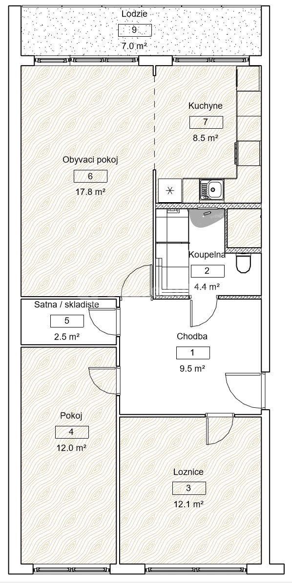 Predaj bytu 3-izbový 69 m², Rovná, Teplice, Ústecký kraj