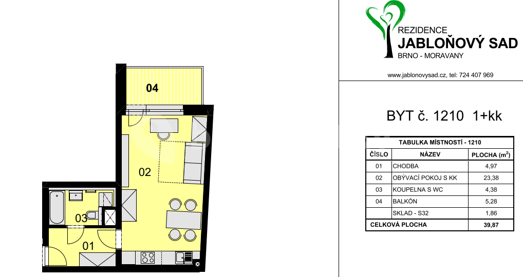 Prenájom bytu 1-izbový 40 m², Jabloňová, Moravany, Jihomoravský kraj
