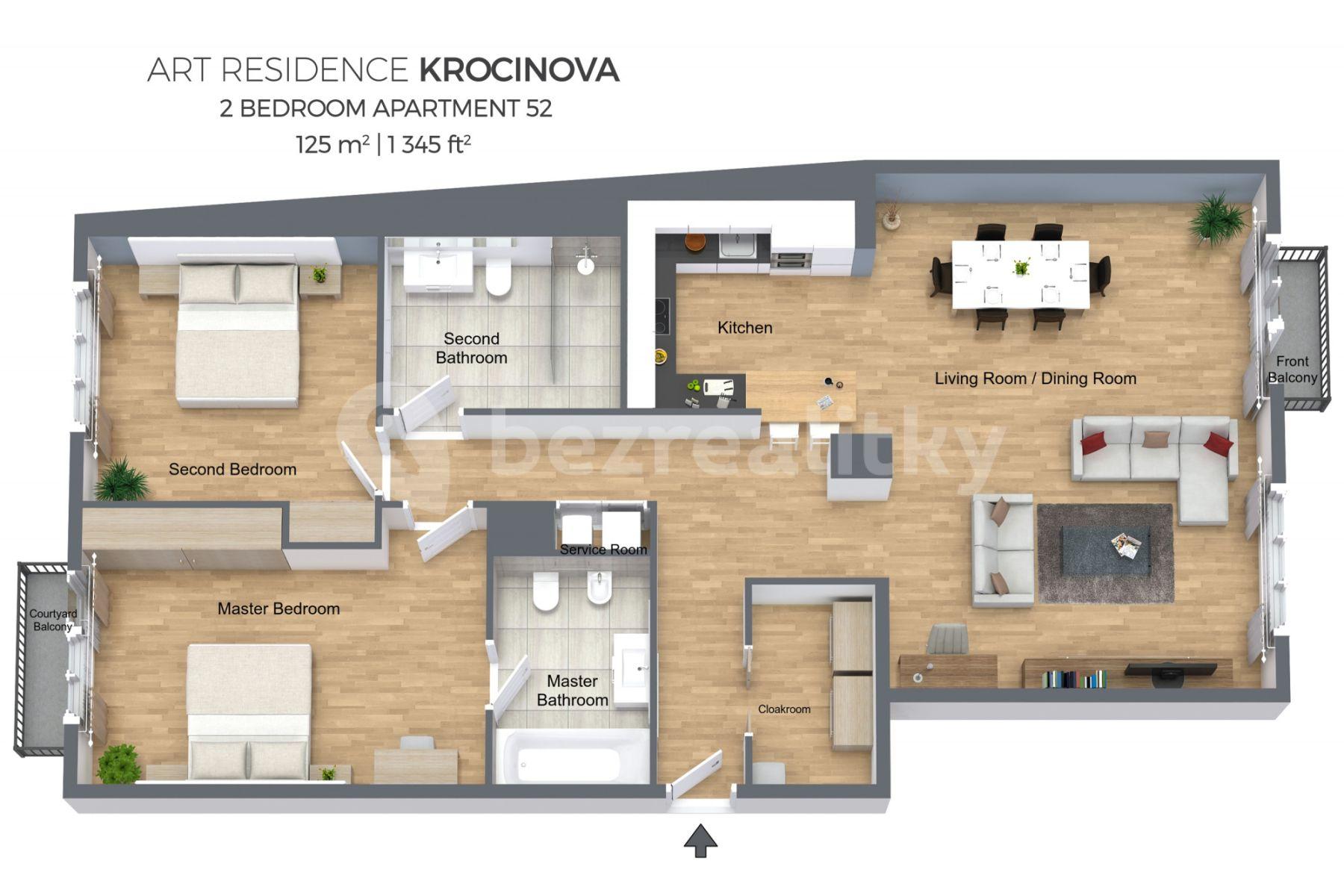 Prenájom bytu 3-izbový 125 m², Krocínova, Praha, Praha