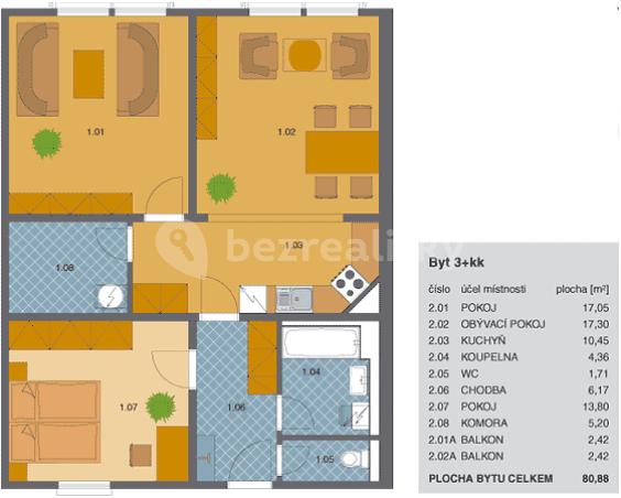 Prenájom bytu 3-izbový 76 m², Borová, Chýně, Středočeský kraj