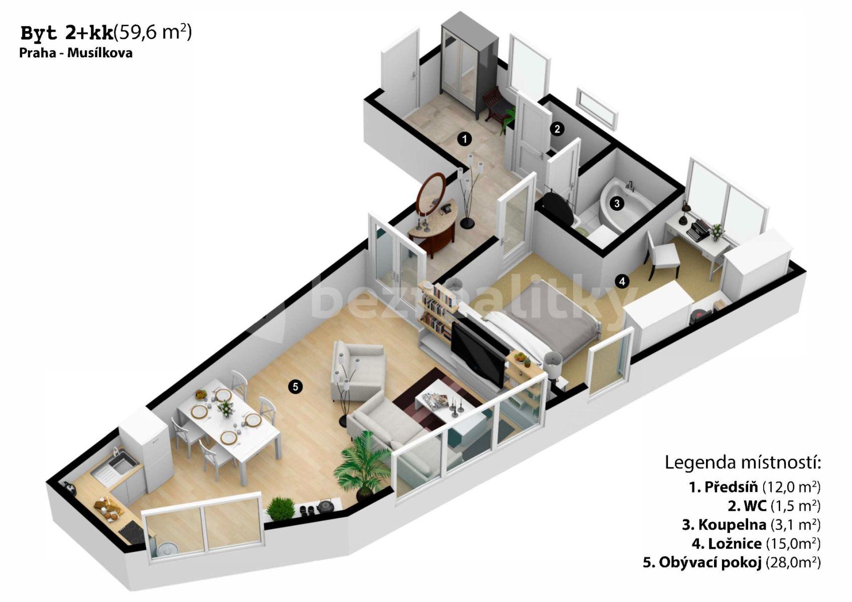 Predaj bytu 2-izbový 60 m², Musílkova, Praha, Praha