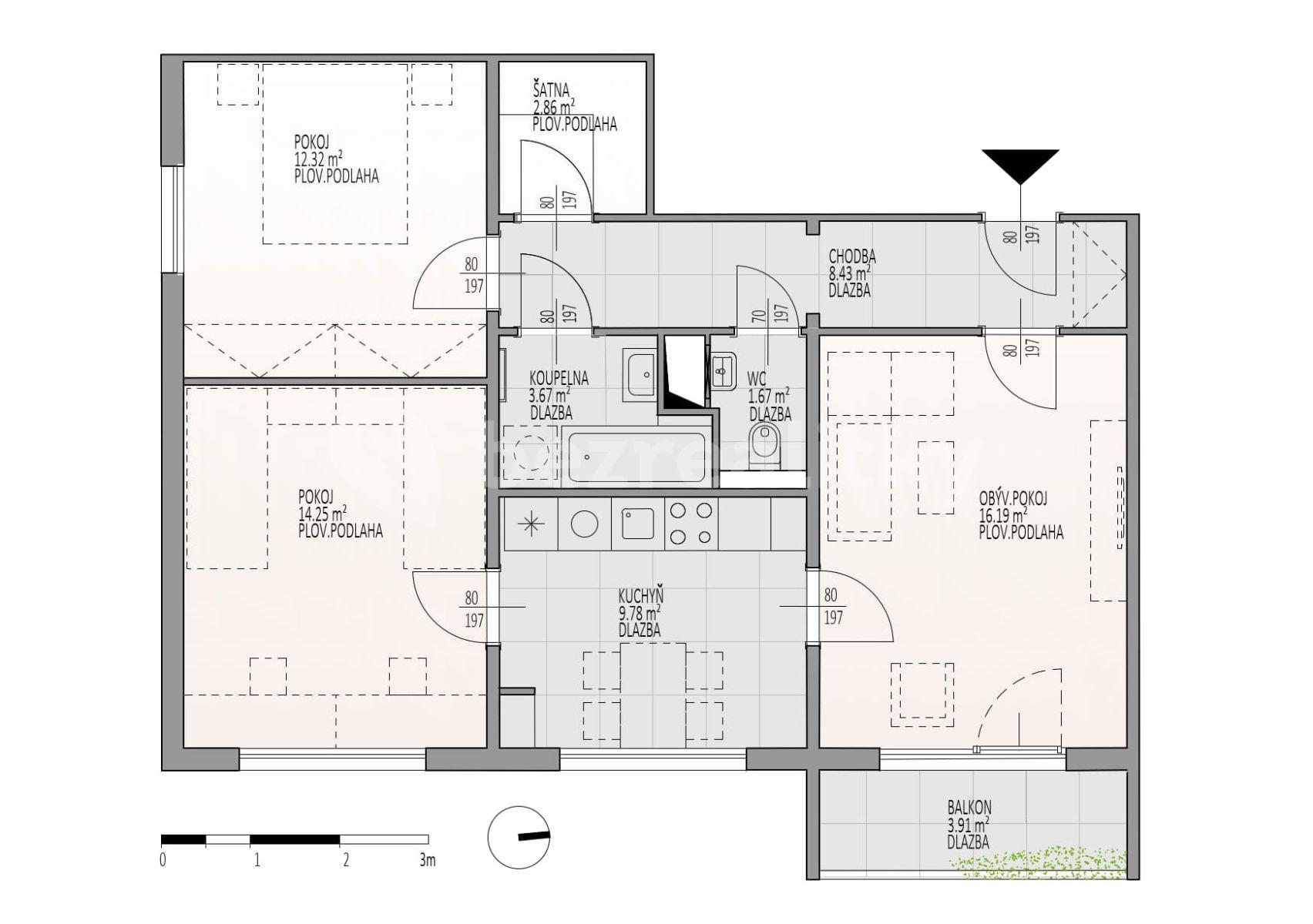 Prenájom bytu 3-izbový 75 m², Na Odpoledni, Přerov, Olomoucký kraj