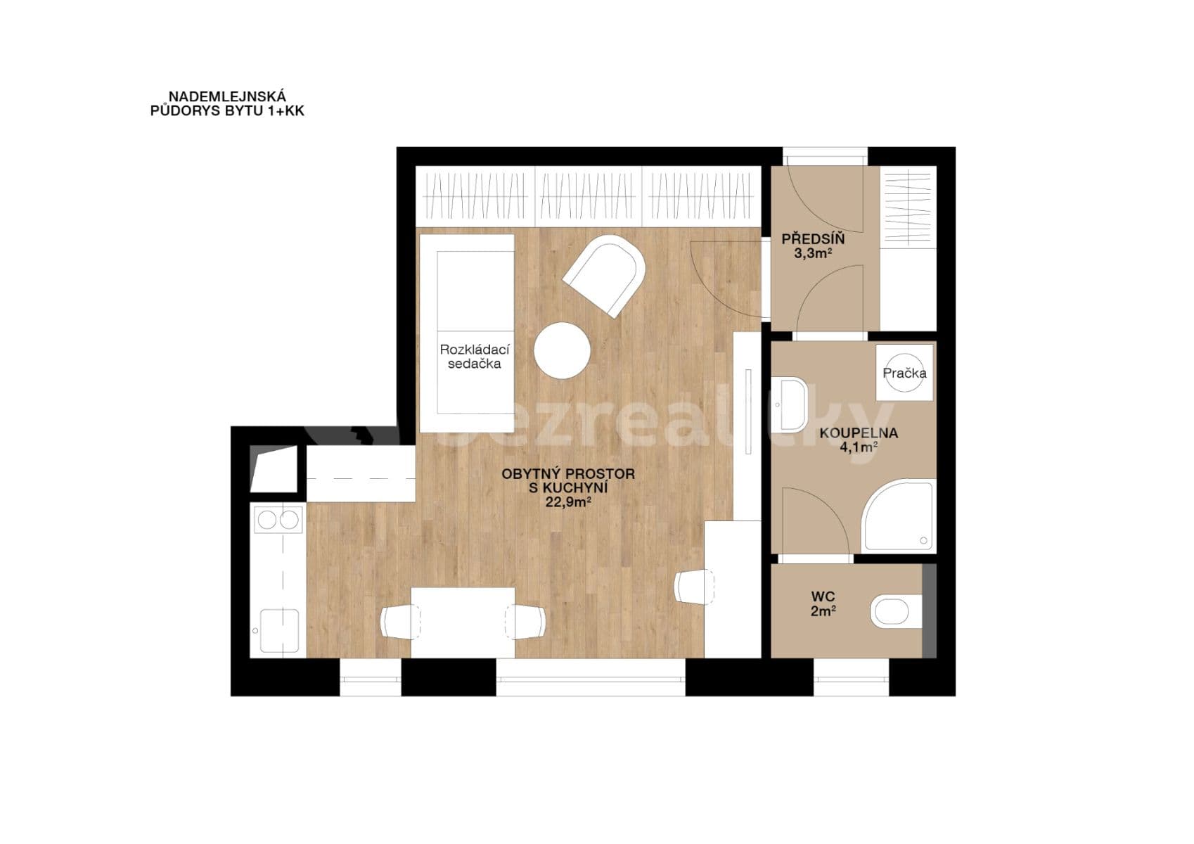 Prenájom bytu 1-izbový 32 m², Nademlejnská, Praha, Praha Prenájom bytu 1-izbový 32 m², Nademlejnská, Praha, Praha