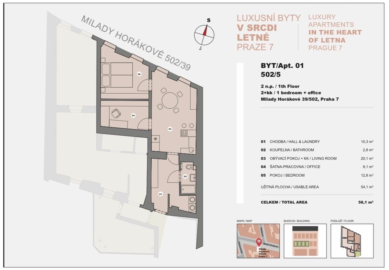 Prenájom bytu 2-izbový 58 m², Milady Horákové, Praha, Praha Prenájom bytu 2-izbový 58 m², Milady Horákové, Praha, Praha