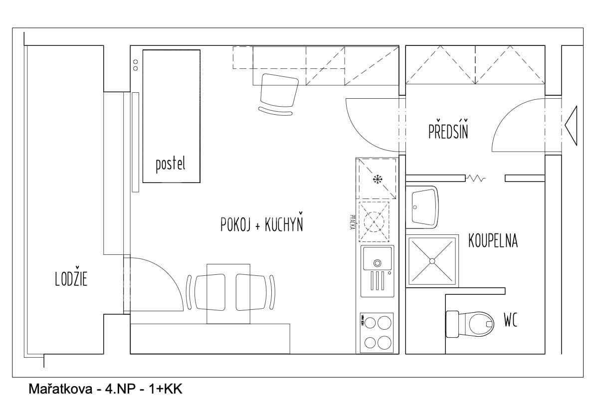 Prenájom bytu 1-izbový 34 m², Mařatkova, Praha, Praha Prenájom bytu 1-izbový 34 m², Mařatkova, Praha, Praha