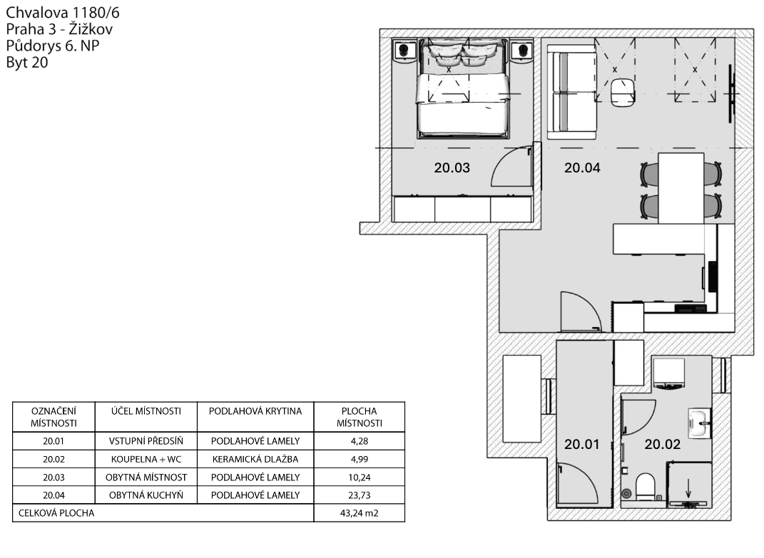 Prenájom bytu 2-izbový 45 m², Chvalova, Praha, Praha Prenájom bytu 2-izbový 45 m², Chvalova, Praha, Praha