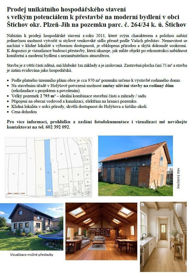 Predaj domu 75 m², pozemek 2.793 m², Štichov, Plzeňský kraj Predaj domu 75 m², pozemek 2.793 m², Štichov, Plzeňský kraj