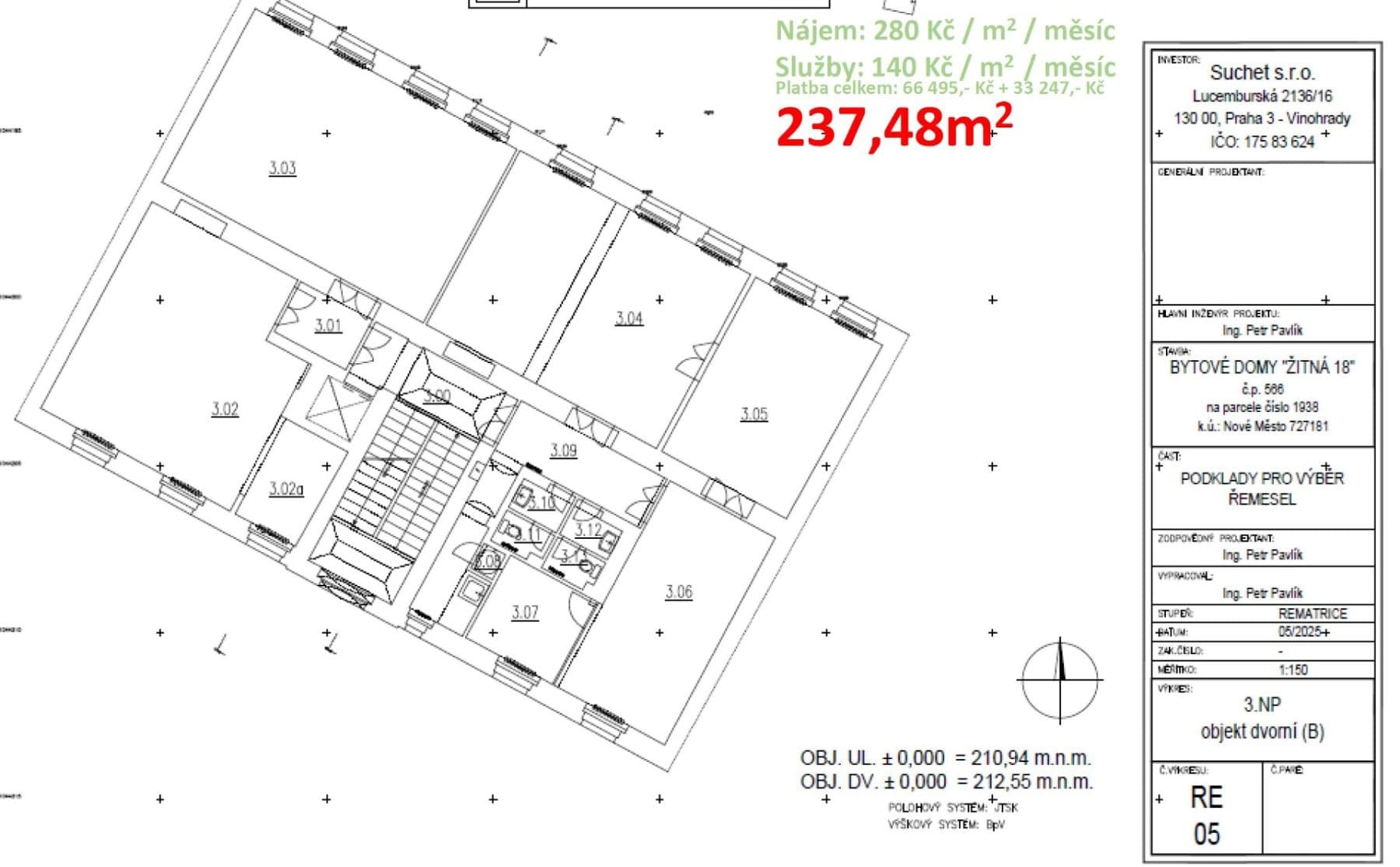 Prenájom kancelárie 237 m², Žitná, Praha, Praha Prenájom kancelárie 237 m², Žitná, Praha, Praha