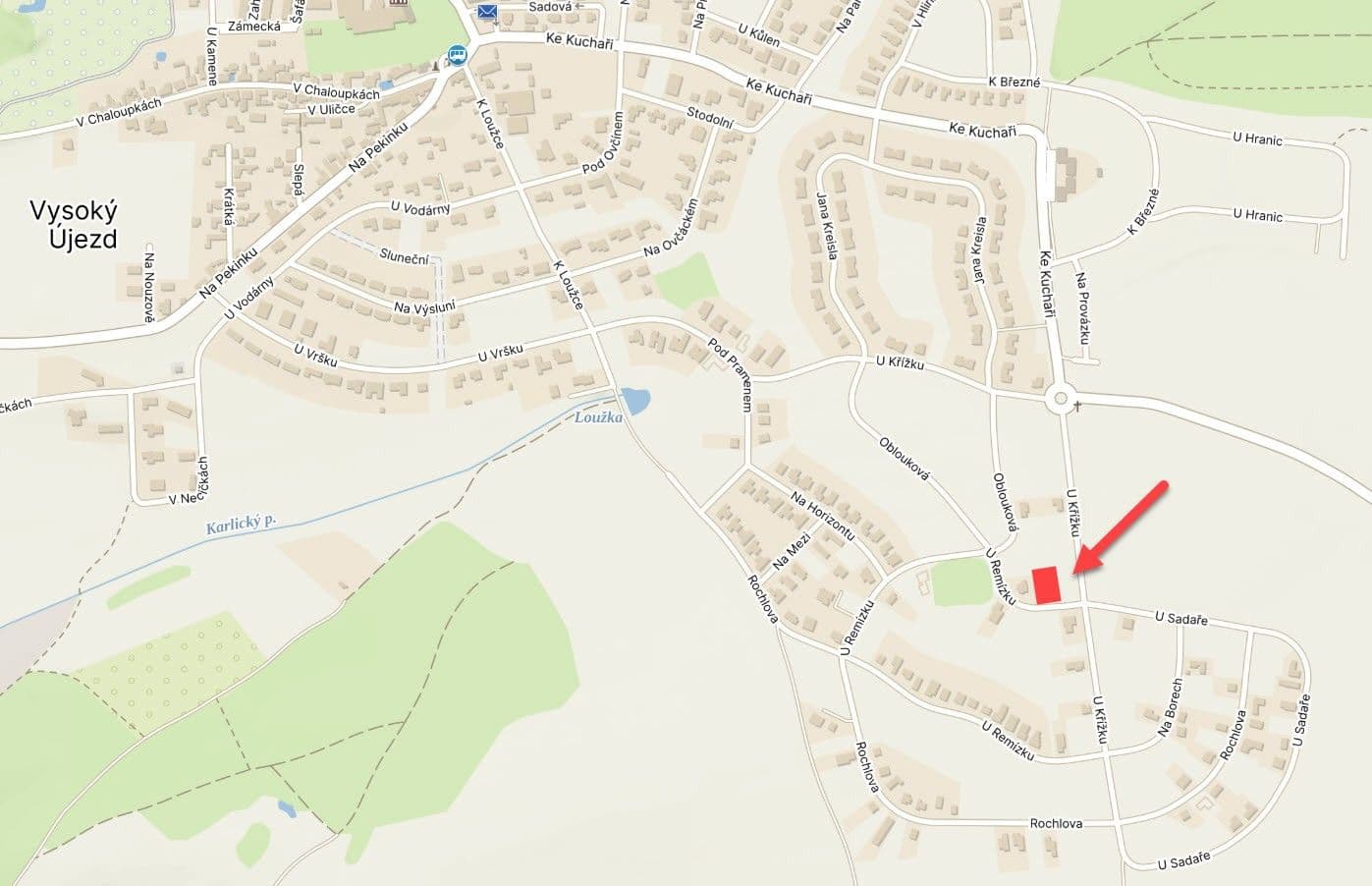 Predaj pozemku 910 m², U Remízku, Vysoký Újezd, Středočeský kraj Predaj pozemku 910 m², U Remízku, Vysoký Újezd, Středočeský kraj