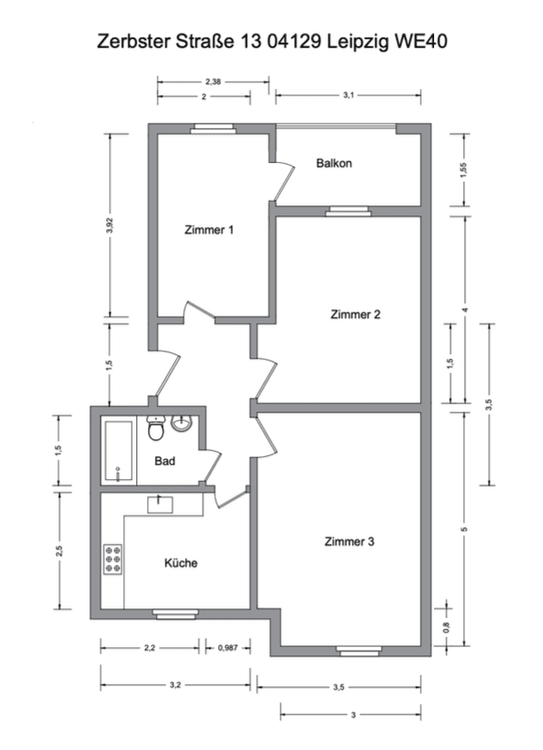 Predaj bytu 3-izbový 59 m², Zerbster Strasse 13, Leipzig, Sasko Predaj bytu 3-izbový 59 m², Zerbster Strasse 13, Leipzig, Sasko