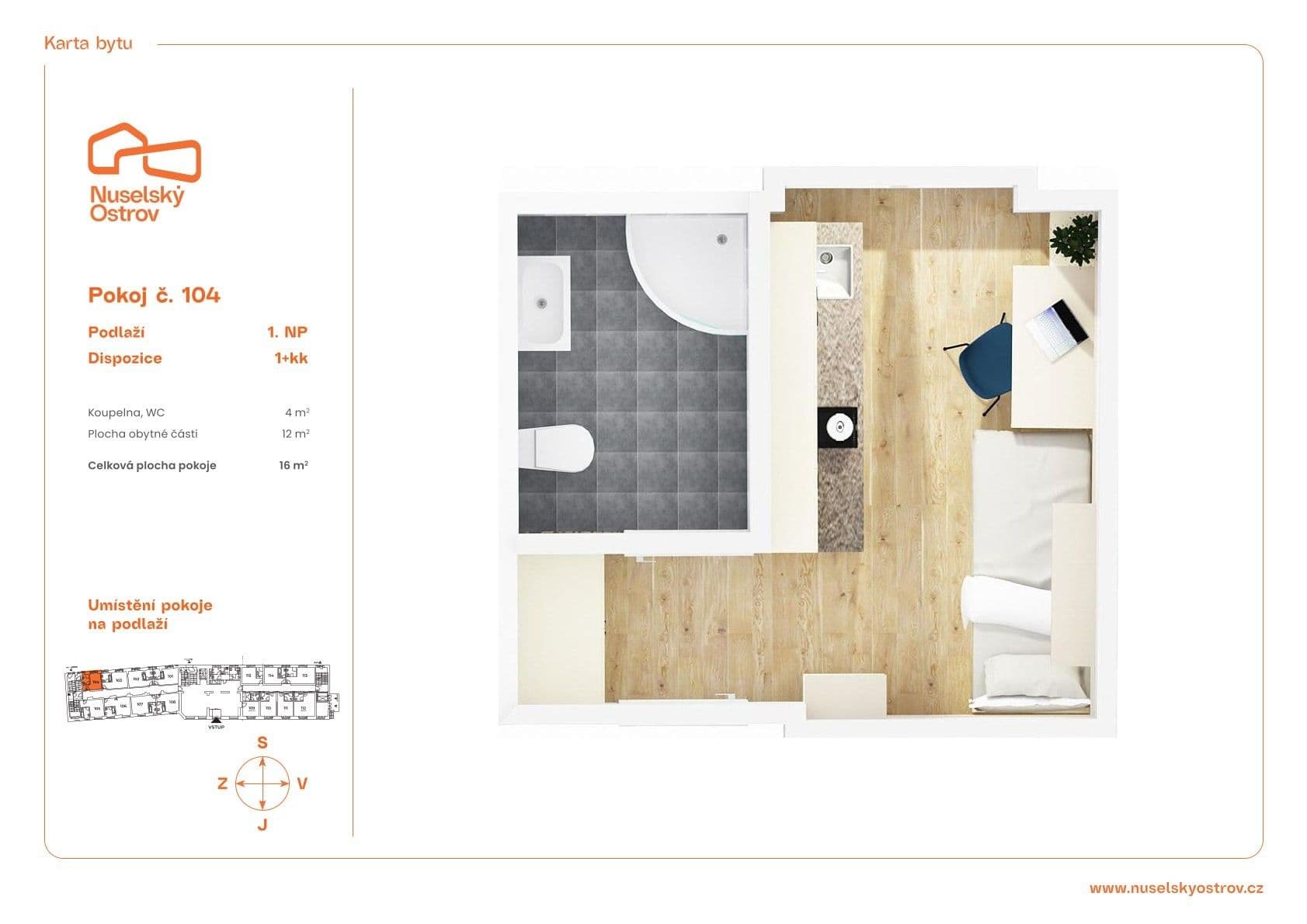 Prenájom bytu 1-izbový 16 m², Na Ostrůvku, Praha, Praha Prenájom bytu 1-izbový 16 m², Na Ostrůvku, Praha, Praha