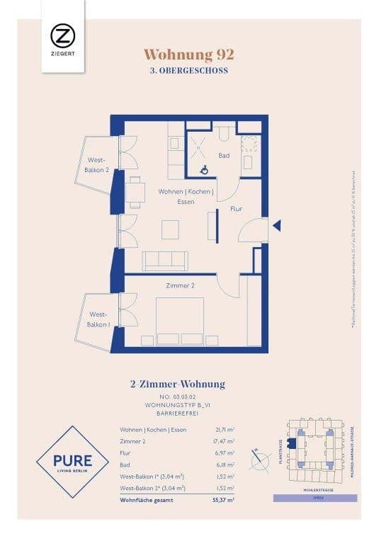 Prenájom bytu 2-izbový 56 m², Mühlenstraße 20, Berlin, Berlín Prenájom bytu 2-izbový 56 m², Mühlenstraße 20, Berlin, Berlín