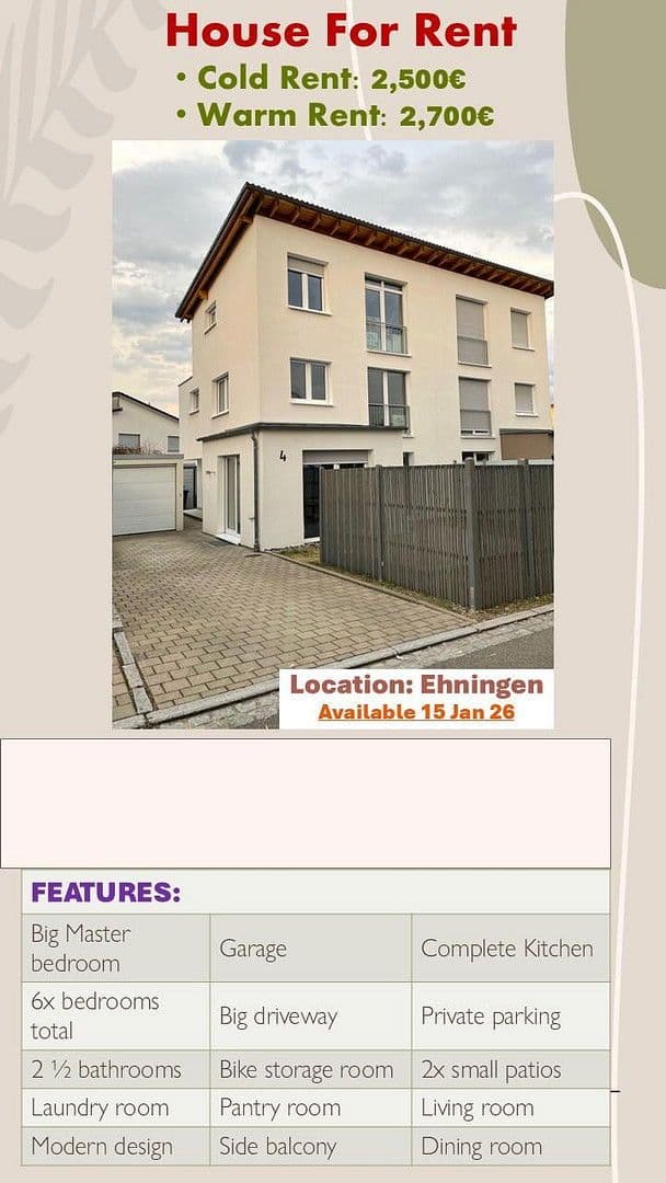 Prenájom domu 149 m², pozemek 220 m², Vogelbeergweg 4, Ehningen, Bádensko-Wurttembersko Prenájom domu 149 m², pozemek 220 m², Vogelbeergweg 4, Ehningen, Bádensko-Wurttembersko