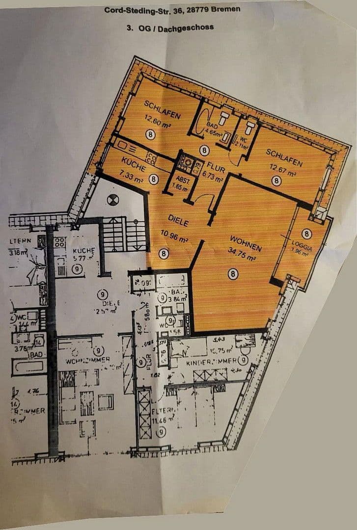 Prenájom bytu 3-izbový 92 m², Cord-Steding-Straße 36, Bremen, Brémy Prenájom bytu 3-izbový 92 m², Cord-Steding-Straße 36, Bremen, Brémy