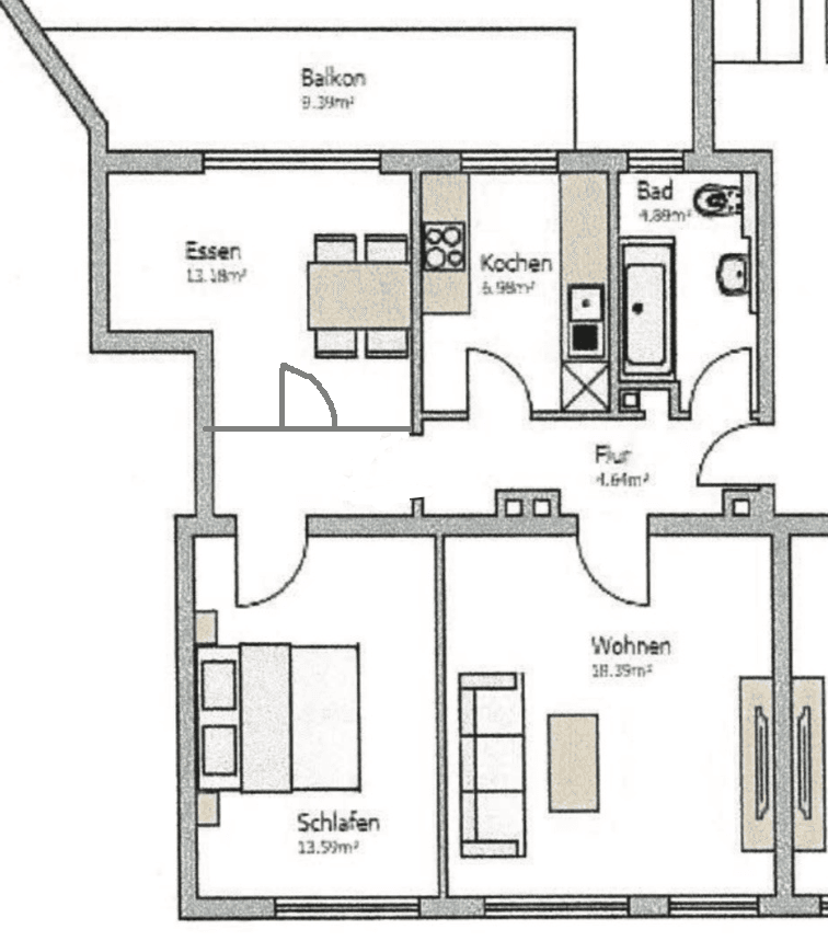 Prenájom bytu 3-izbový 70 m², Hanauer Vorstadt 13, Hanau, Hesensko Prenájom bytu 3-izbový 70 m², Hanauer Vorstadt 13, Hanau, Hesensko