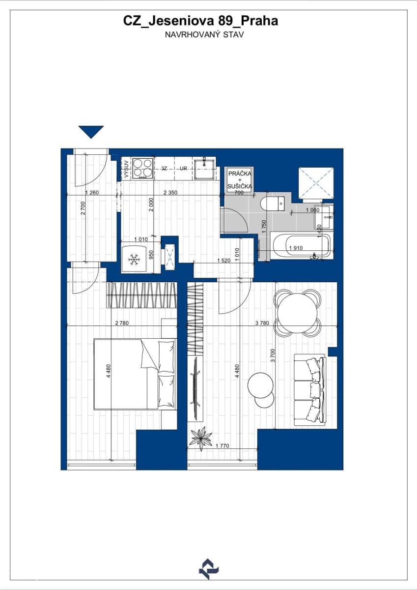 Prenájom bytu 2-izbový 44 m², Jeseniova, Praha, Praha Prenájom bytu 2-izbový 44 m², Jeseniova, Praha, Praha