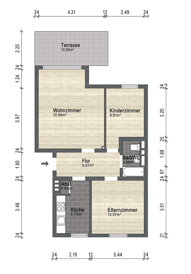 Prenájom bytu 3-izbový 64 m², Bremen, Brémy Prenájom bytu 3-izbový 64 m², Bremen, Brémy